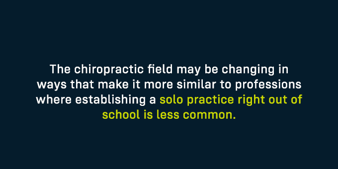 Establishing a solo practice right out of school may be becoming less common in the chiropractic field.