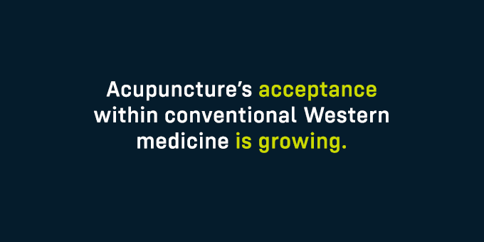 Acupuncture’s acceptance within conventional Western medicine is growing.