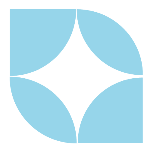 Four light blue quarter-circle shapes arranged to form a white diamond in the center on a light gray background.