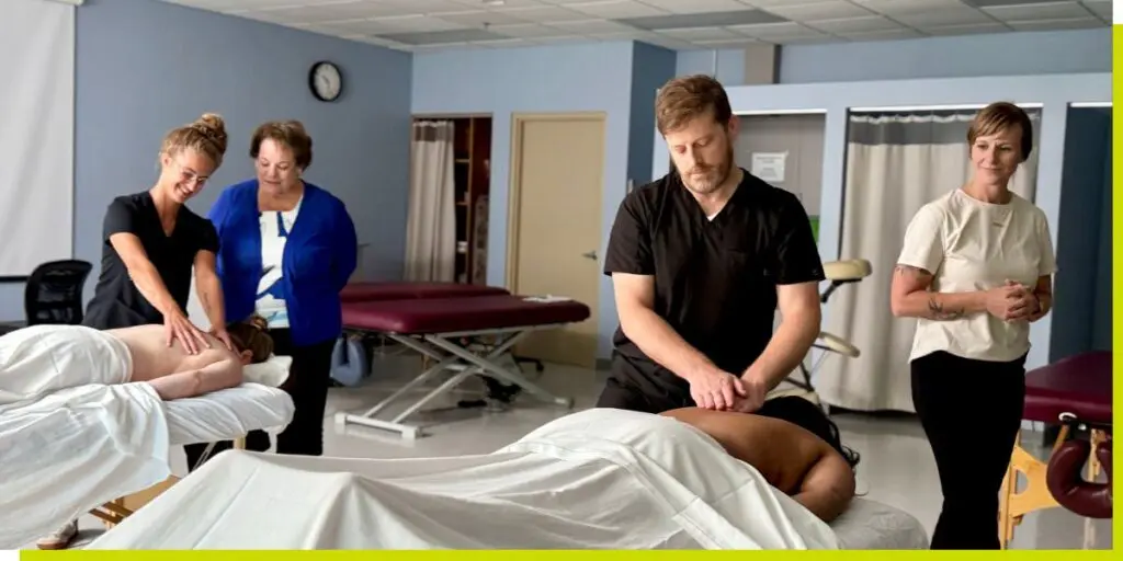 In the classroom: NWHSU Massage Therapy Program with Program Chair, NWHSU faculty and students
