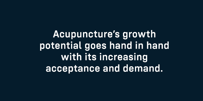 Acupuncture’s growth potential goes hand in hand with its increasing acceptance and demand within the wider healthcare community.