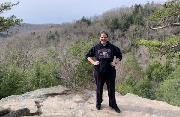 Paula on a strenuous, 15-mile hike in April 2021.