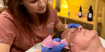 Dr. Heidi Kimmer, a practitioner at the Bloomington Clinic providing a micro-needling treatment