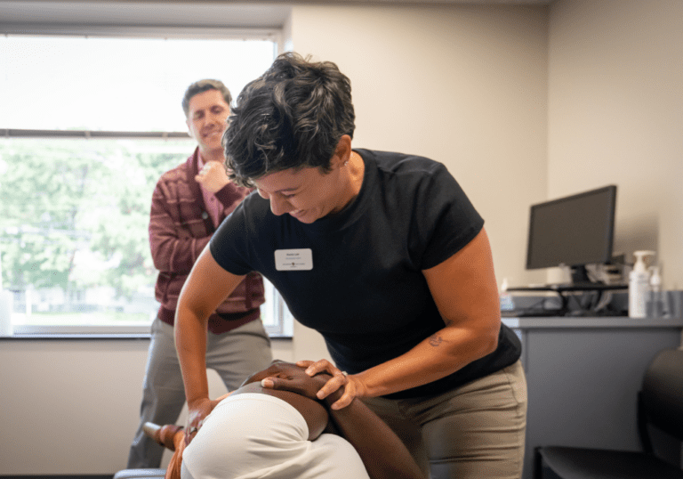 NWHSU Chiropractic student providing an adjustment while in clinicial